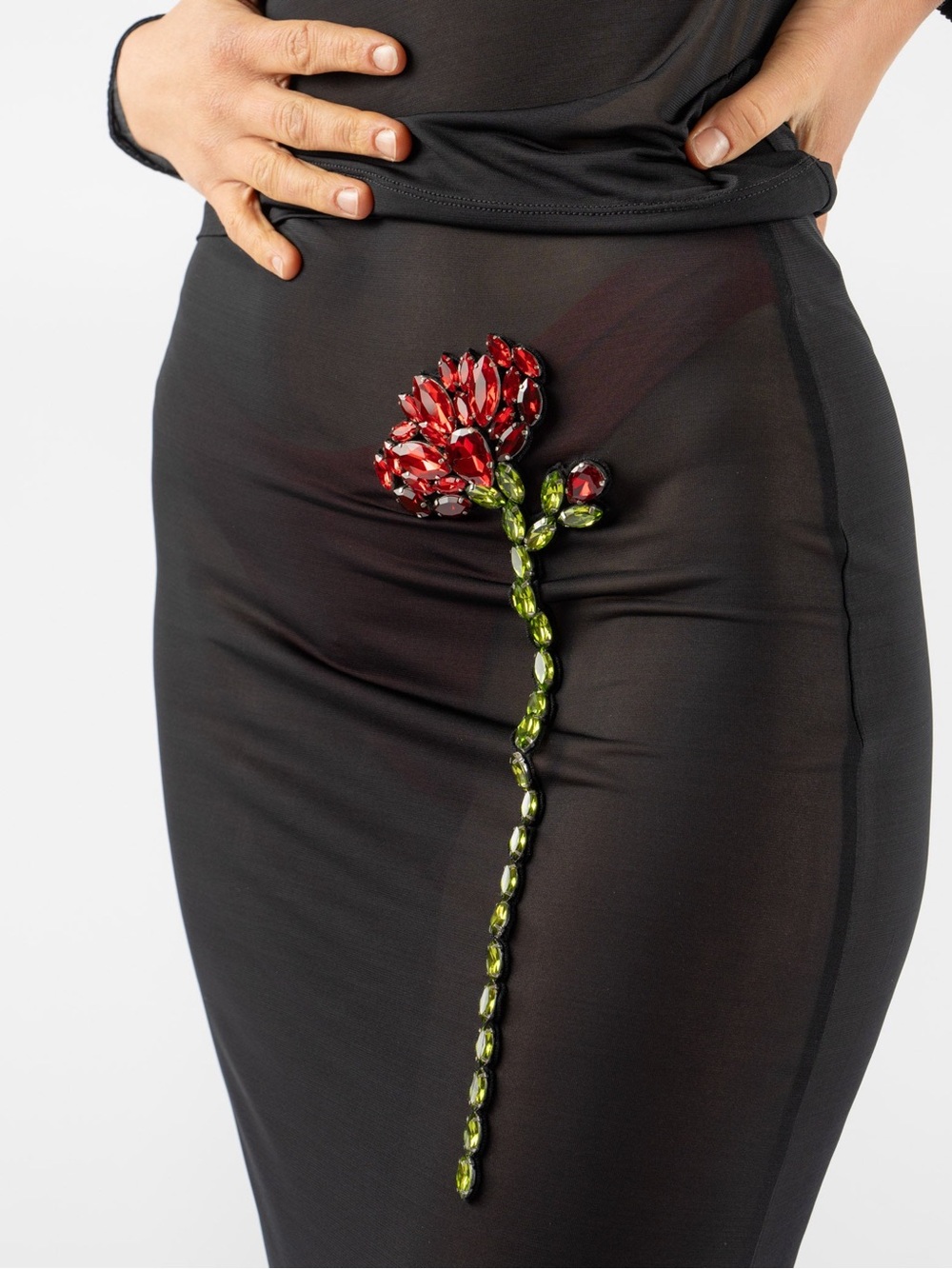 Simone Rocha Sheer Column Rose Crystal Midi Skirt - Picture 3 of 7